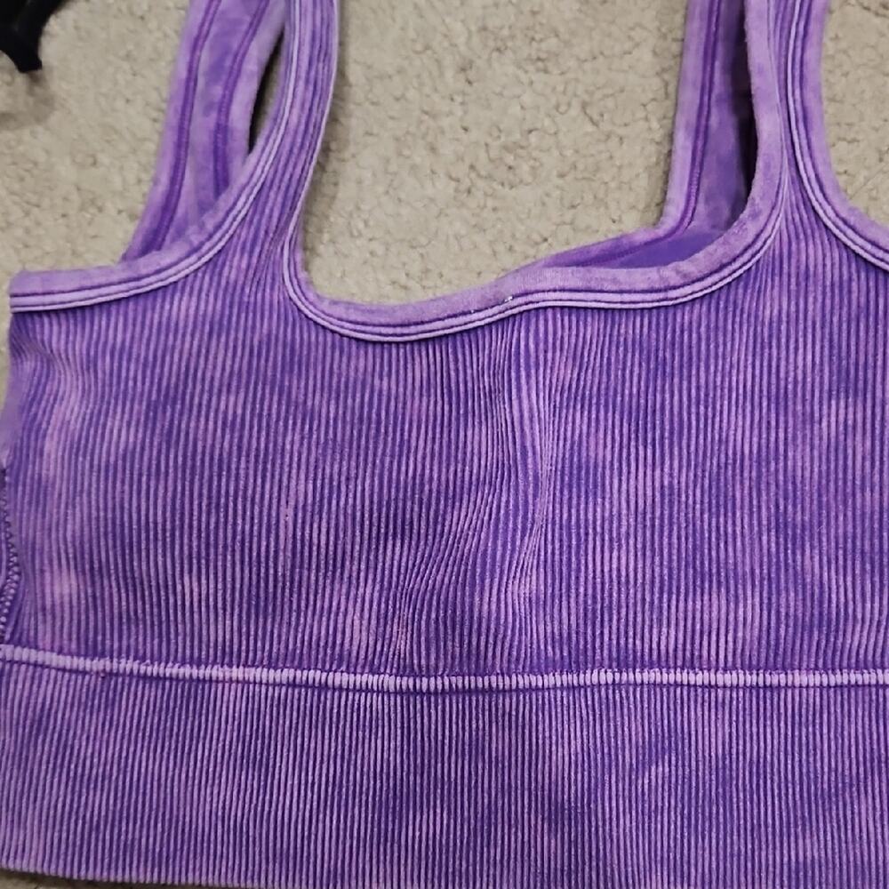 Zenana Ribbed Bralette – Purple Square Neck, Small - Picture 6 of 7